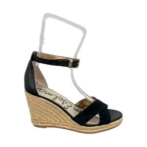 Sam Edelman Black Suede Leather Ankle Strap Espadrille Wedge Sandals (Size 9.5)